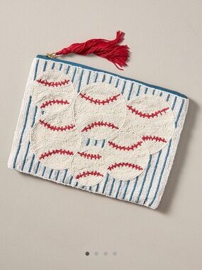 Anthropologie baseball large beaded pouch